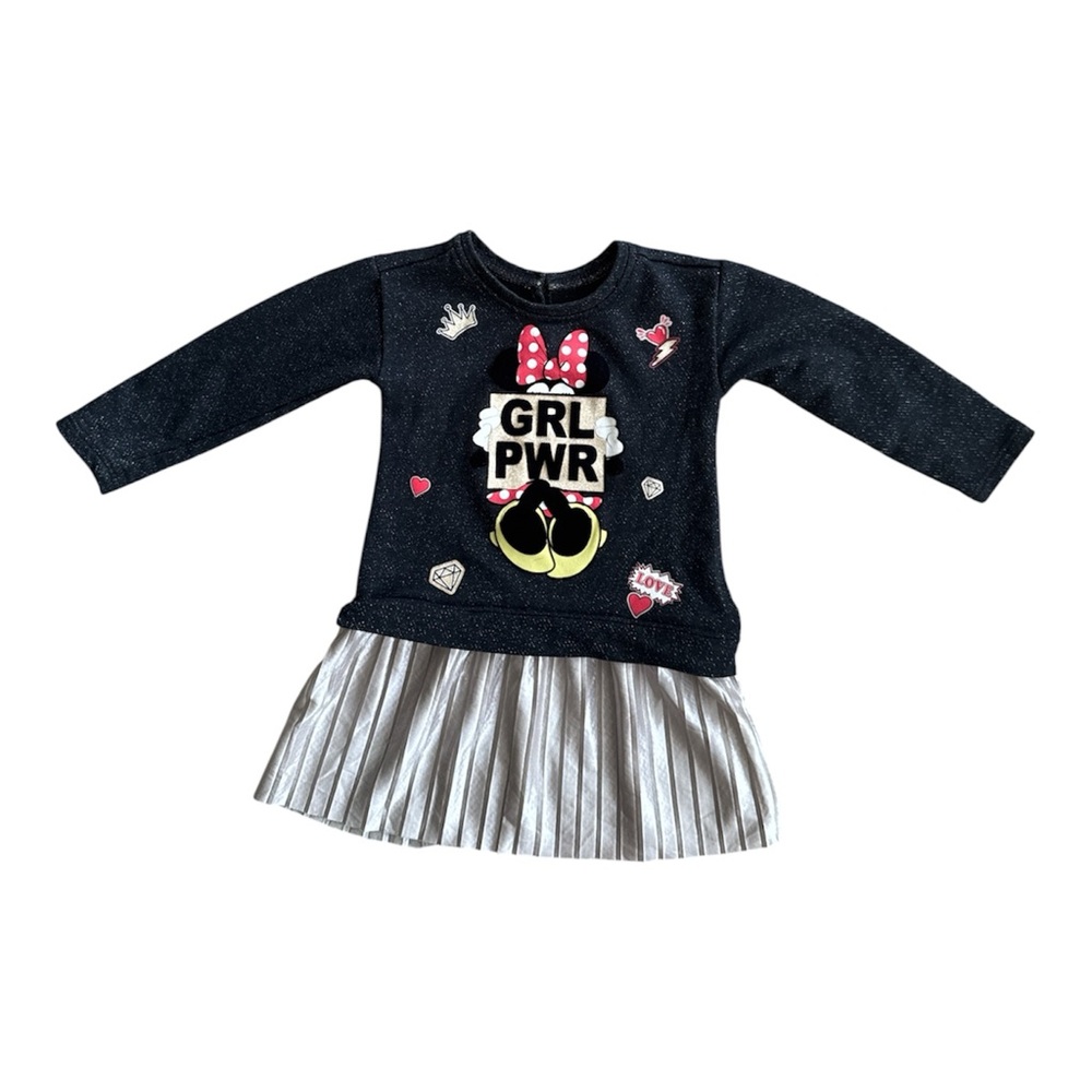 Disney Minnie mouse Girls 4T Dress Black Glitter Graphic Pleated Skirt GRL PWR
